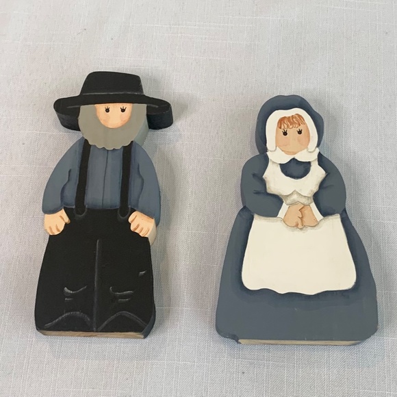 Primitive Folk wood painted Art Amish couple - Picture 2 of 9